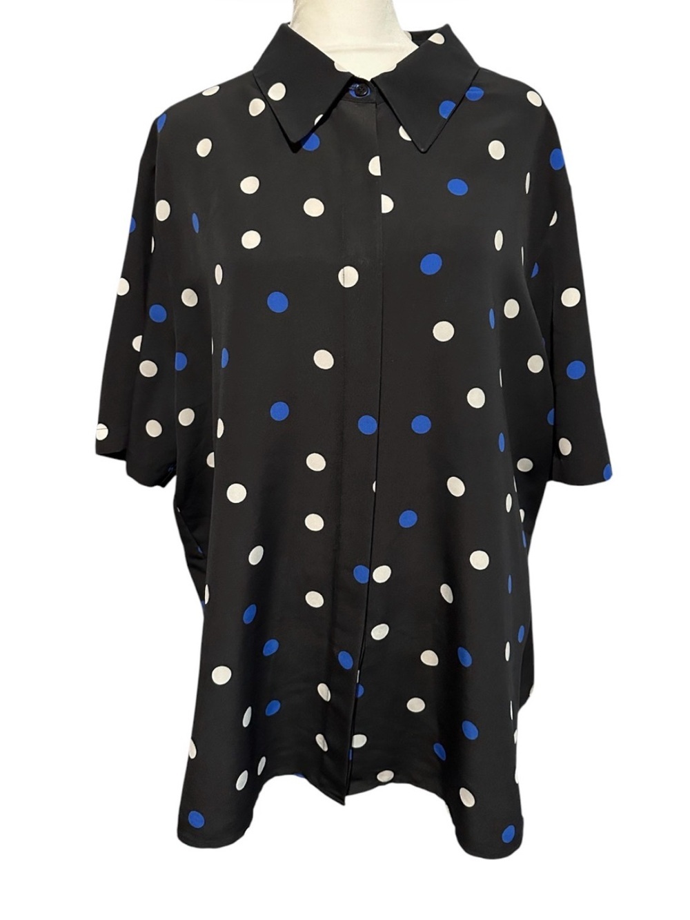 Kasper& Company Black Polka Dot Button-Front Blouse - Blue & White Dots size 20W